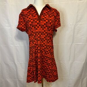 Vintage Y2K Urban Outfitters Orange Brown Checkered Flower Polo Mini Dress XL